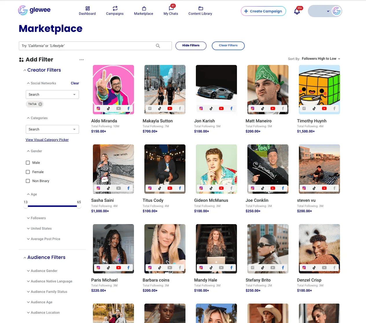 Glewee — find TikTok influencers
